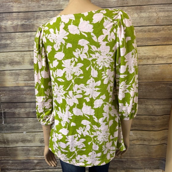 Soft Surroundings Ashley‎ Linen Blend Tunic Top Medium Petite Floral Green Pink - Picture 3 of 5